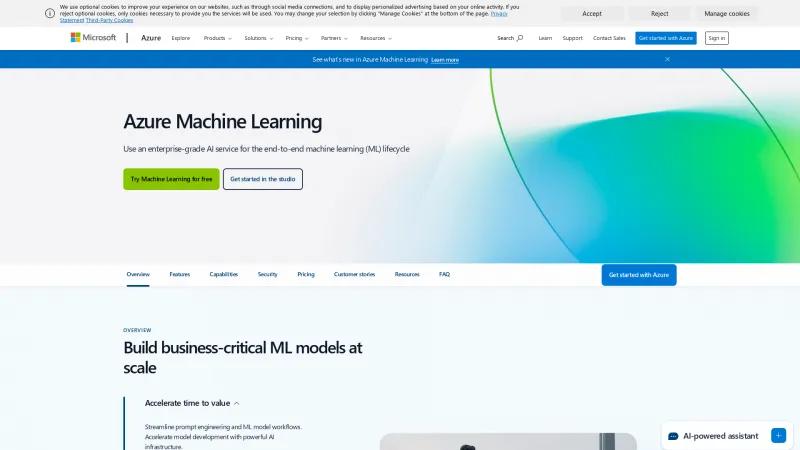 Homepage of Azure Machine Learning