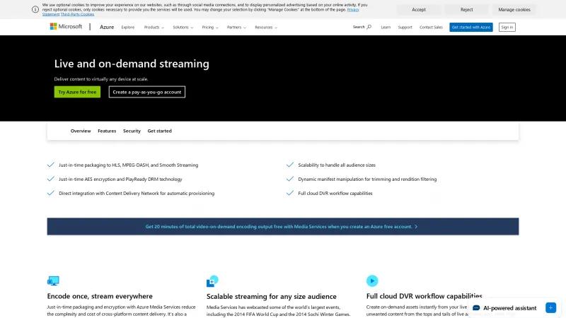 Homepage of Azure Live and On-Demand Streaming