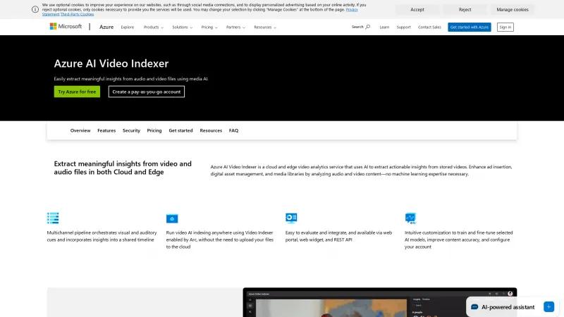 Homepage of Azure Video Indexer