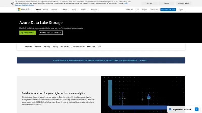 Homepage of Azure Data Lake Storage