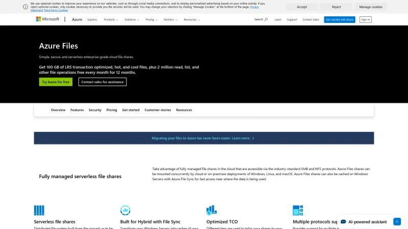 Homepage of Azure Files