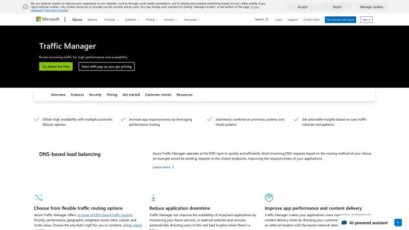 Homepage of Azure Traffic Manager