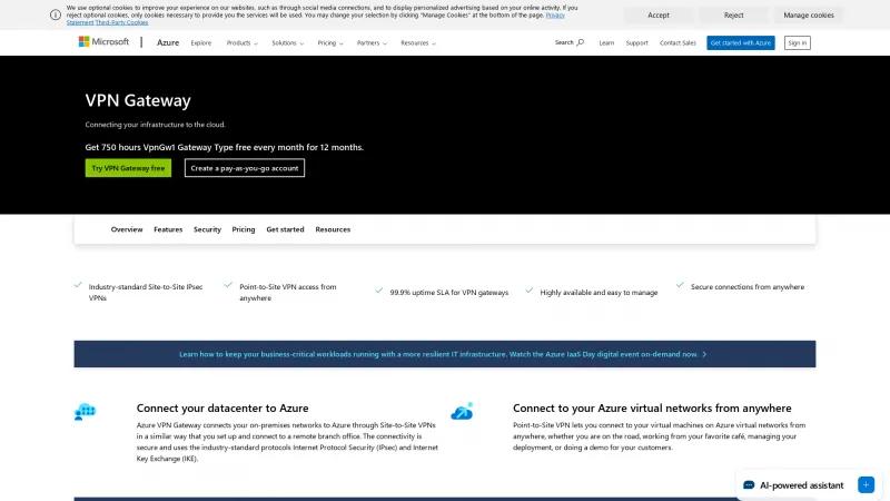 Homepage of Azure VPN Gateway