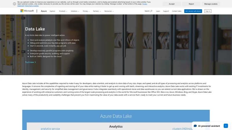 Homepage of Azure Data Lake