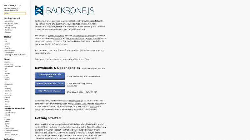 Homepage of Backbone.js