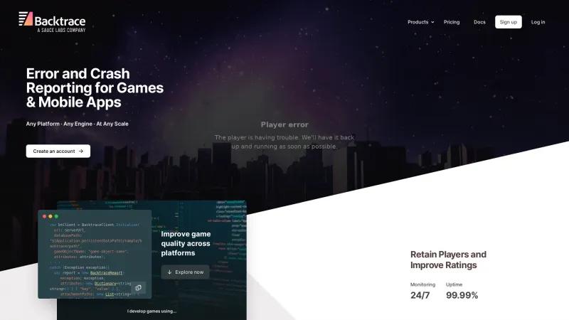 Homepage of Backtrace