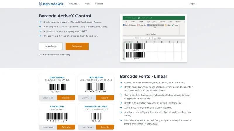 Homepage of BarCodeWiz OnLabel