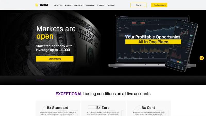 Homepage of Baxia Markets