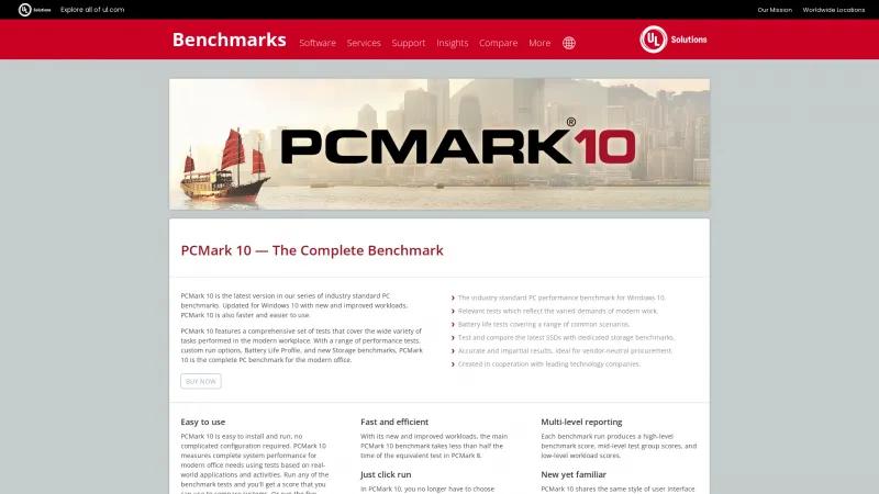 Homepage of PCMark 10