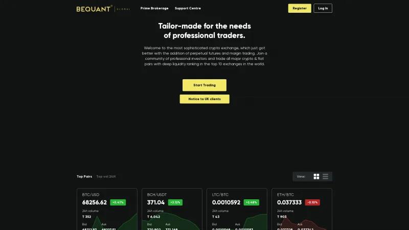 Homepage of Bequant Exchange