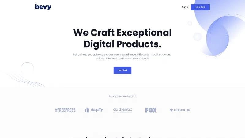 Homepage of Bevy Commerce