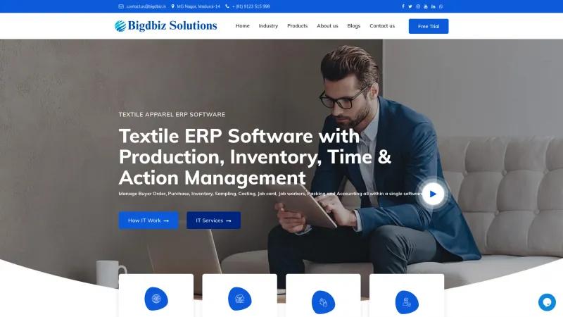 Homepage of Bigdbiz Textile Apparel Management System