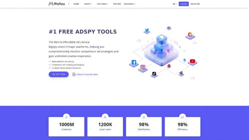 Homepage of BigSpy