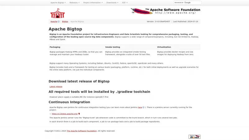 Homepage of Apache Bigtop