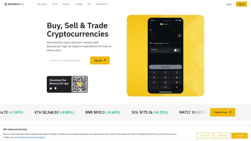 Homepage of Binance.US