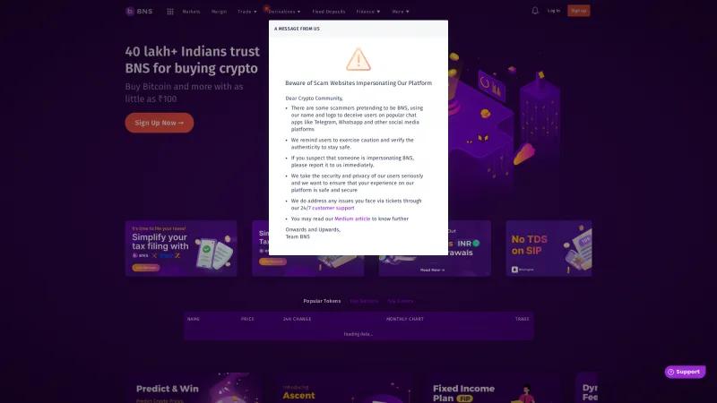 Homepage of Bitbns