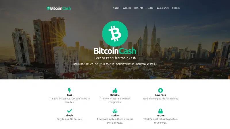 Homepage of Bitcoin Cash