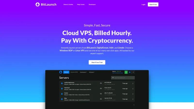 Homepage of BitLaunch