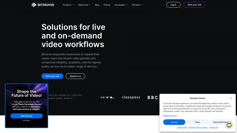 Homepage of Bitmovin