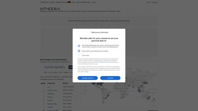 Homepage of Bitnodes