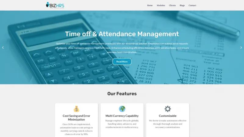 Homepage of BizHRS