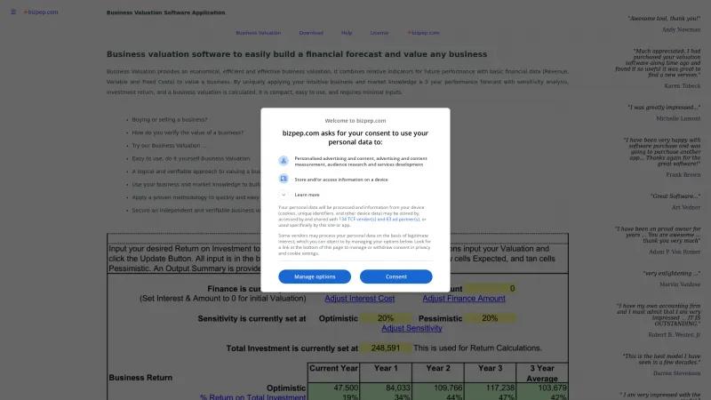 Homepage of bizpep Business Valuation