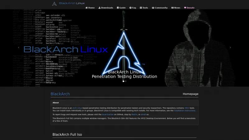 Homepage of BlackArch Linux