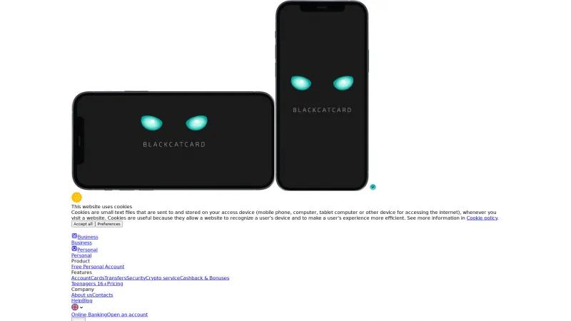 Homepage of Blackcatcard