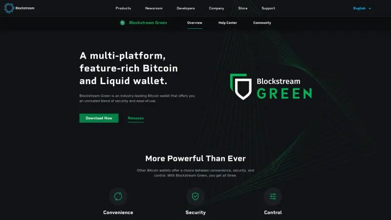 Homepage of Blockstream Green