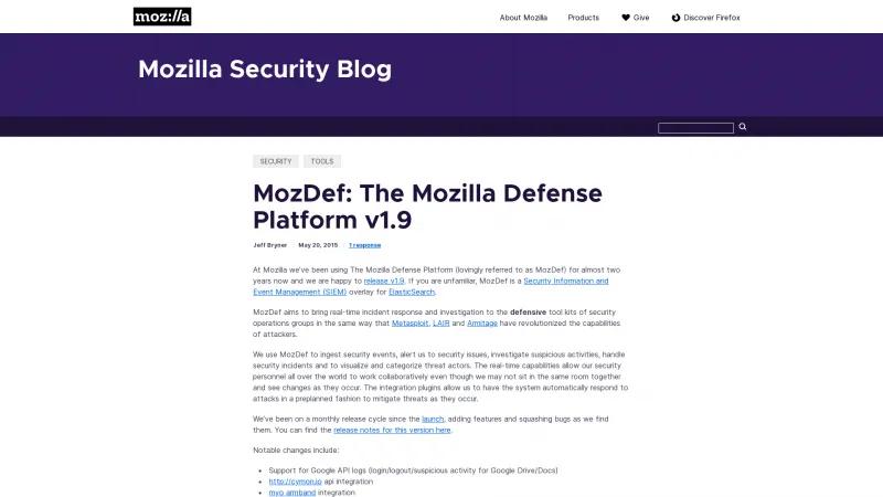 Homepage of MozDef