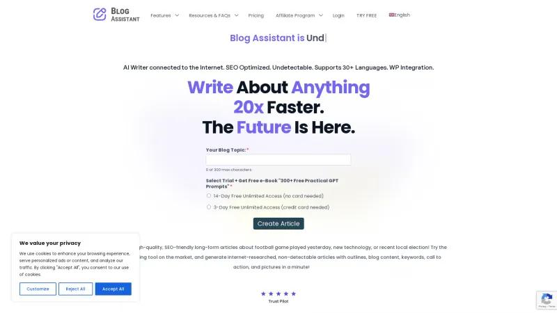 Homepage of Blog Assistant