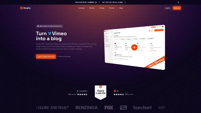 Homepage of Blogify