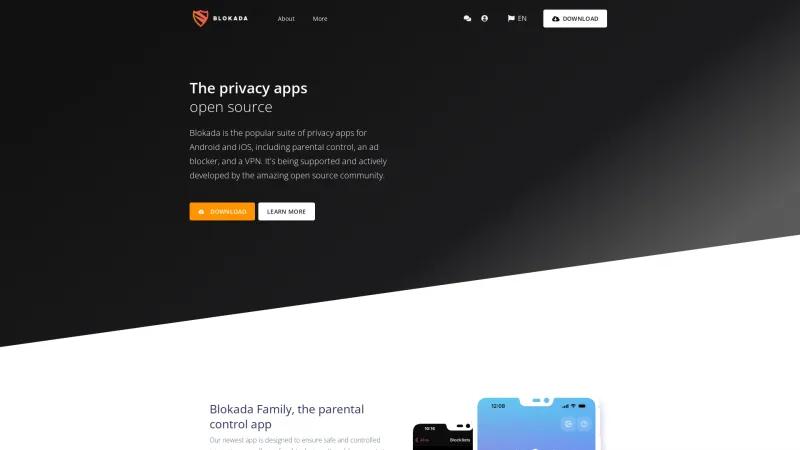 Homepage of Blokada