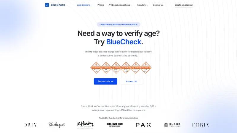 Homepage of BlueCheck