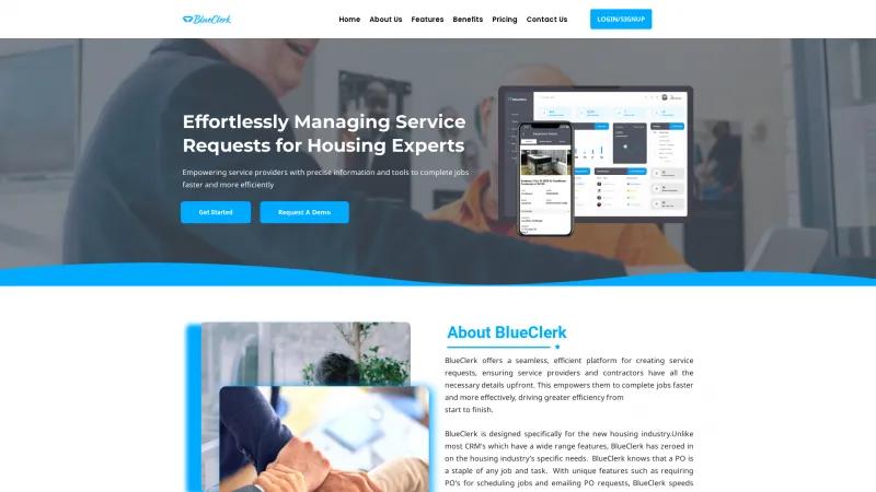 Homepage of BlueClerk