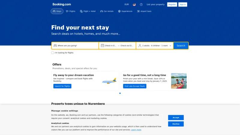 Homepage of Booking.com