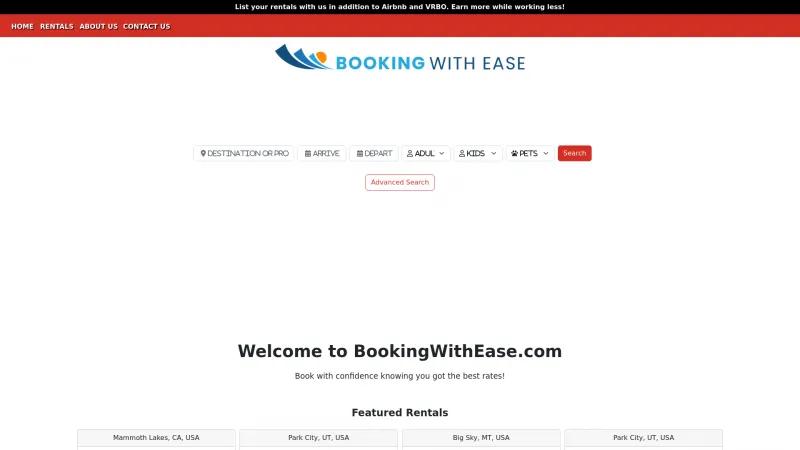 Homepage of Booking With Ease