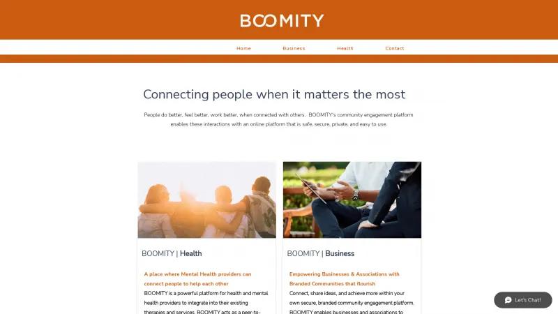 Homepage of Boomity