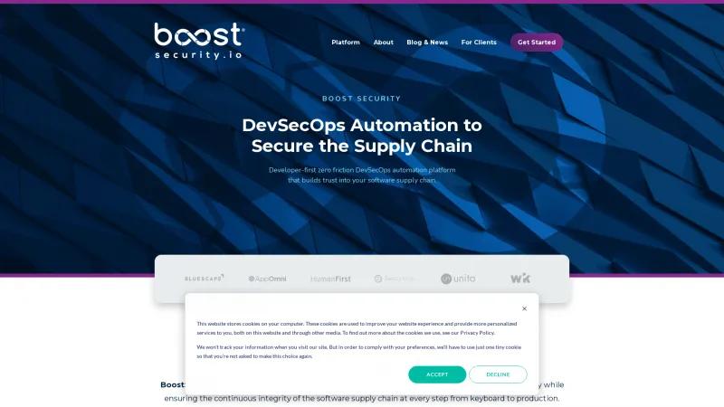 Homepage of BoostSecurity