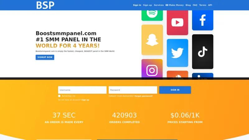 Homepage of Boostsmmpanel.com