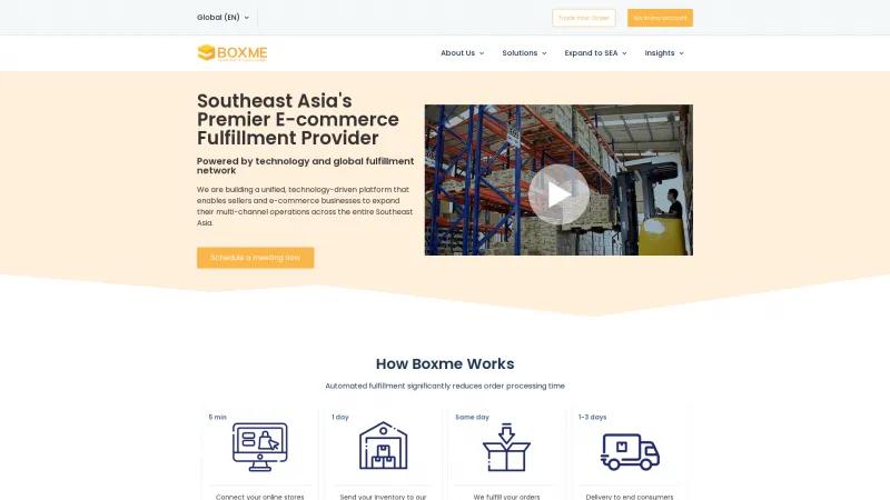 Homepage of Boxme