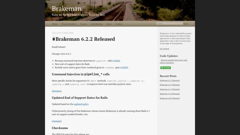 Homepage of Brakeman