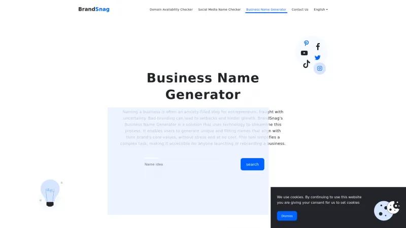 Homepage of BrandSnag Business Name Generator