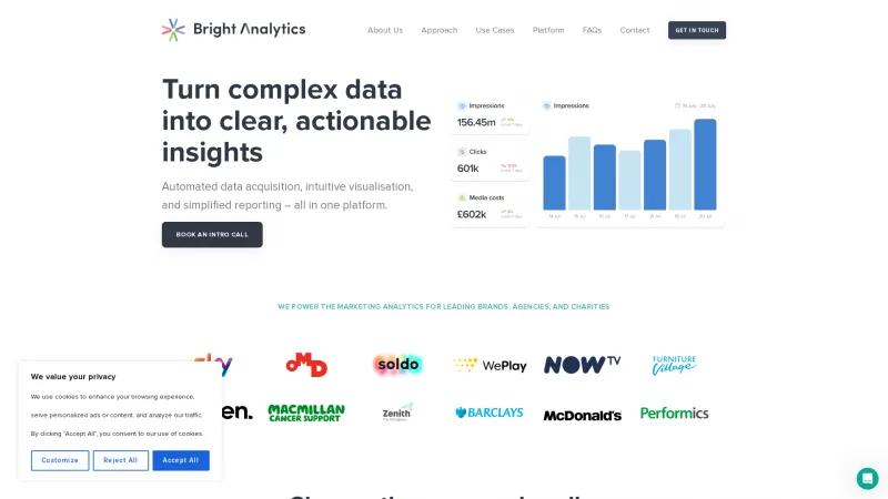 Homepage of Bright Analytics