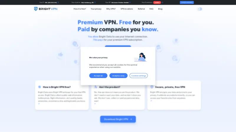 Homepage of Bright VPN