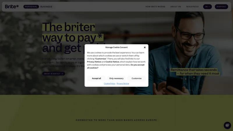 Homepage of Brite Payments