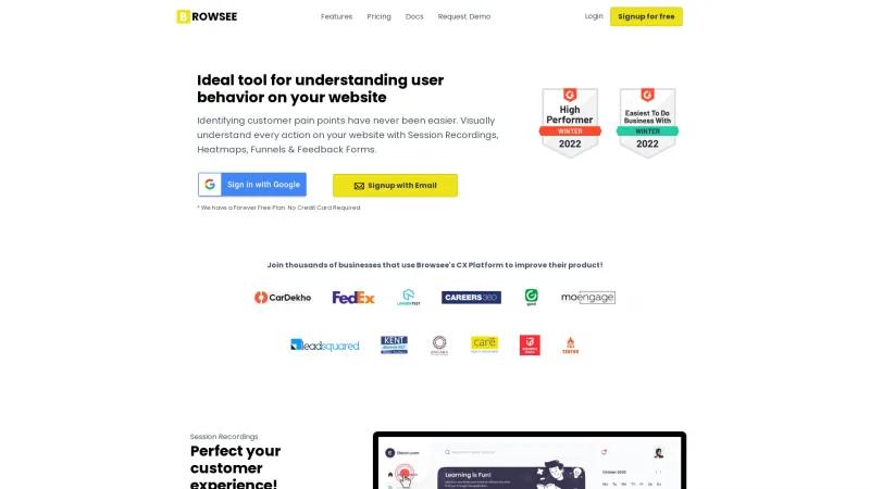 Homepage of Browsee