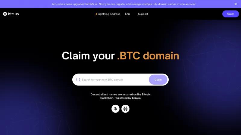 Homepage of BTC.us