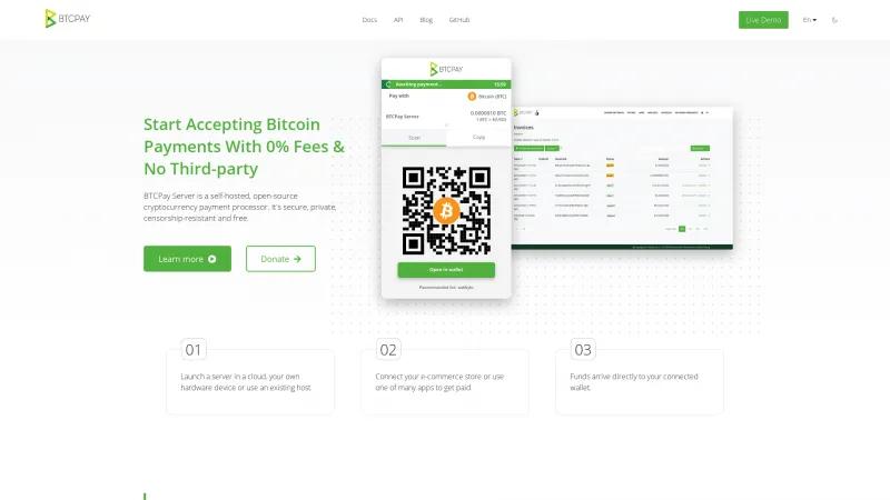 Homepage of BTCPay