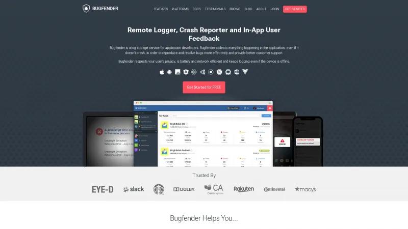 Homepage of Bugfender